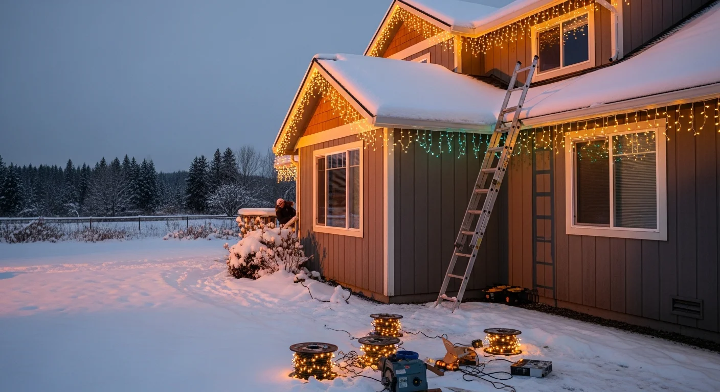 Professional Christmas light installation on a residential home in Liberty Lake, WA